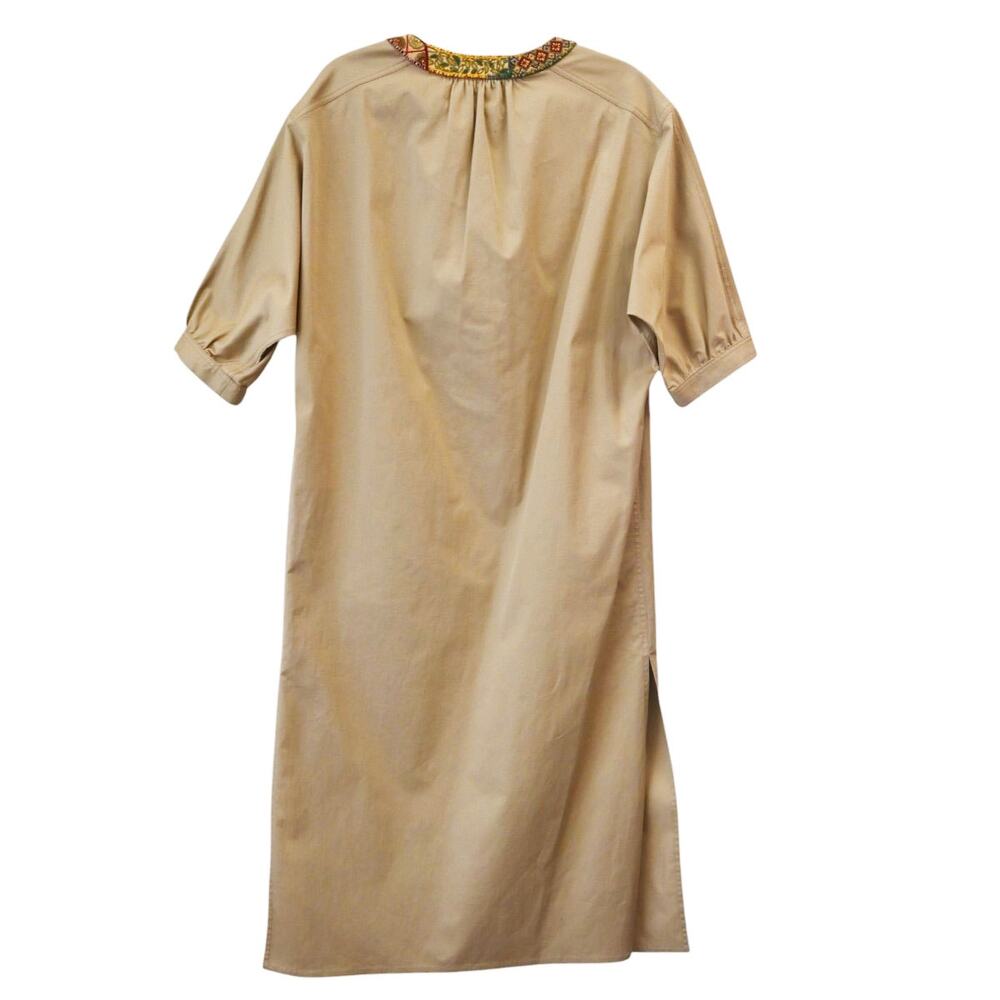 Etro Milano Embroidered Neck Tan Cotton Blend Tunic Dress Size 42 Approx US 6 - Picture 2 of 13